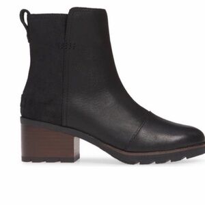 Sorel Black Cate Booties with Brown Heel Leather & Suede Waterproof | Size 6.5